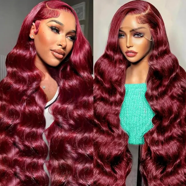 Burgundy Lace Front Human Hair HD Body Wave Wig