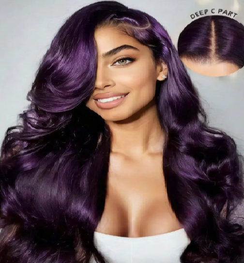Purple Colored, Body Wave Lace Closure Water Wave Wigs