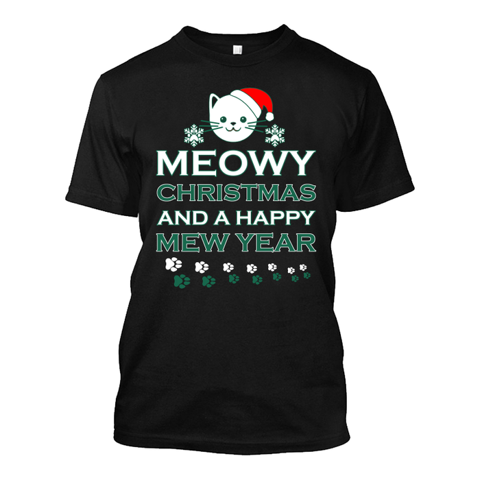 Men's Meowy Christmas And A Happy Mew Year - Tshirt