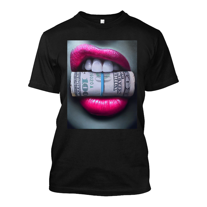 Men's Pink Lips Biting Money - Tshirt