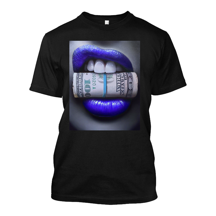 Men's Blue Lips Biting Money - Tshirt