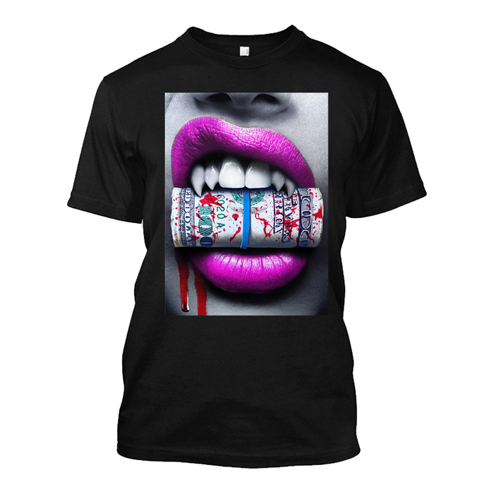 Men's Pink Lips Vampire Biting Money - Tshirt