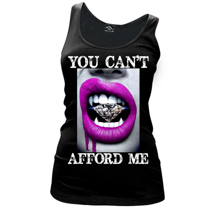 Women's You Can't Afford Me Pink Lips Vampire Biting Diamond - Tank Top