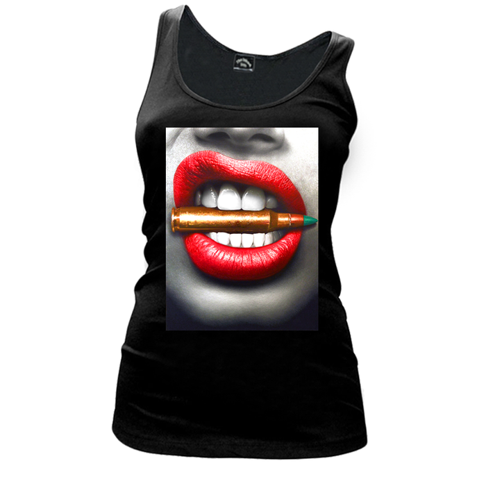 Women's Red Lips Biting Bullet - Tank Top