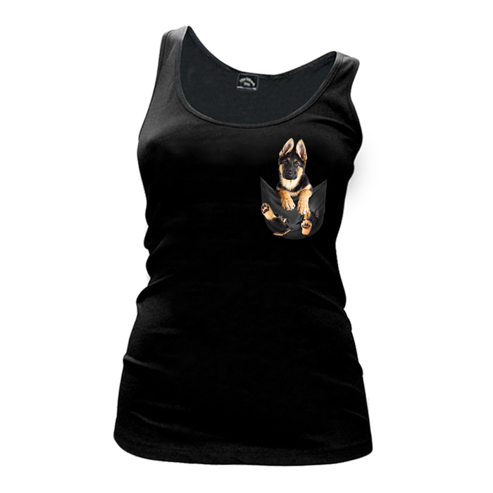 Women's Cute Dog In Pocket - Tank Top