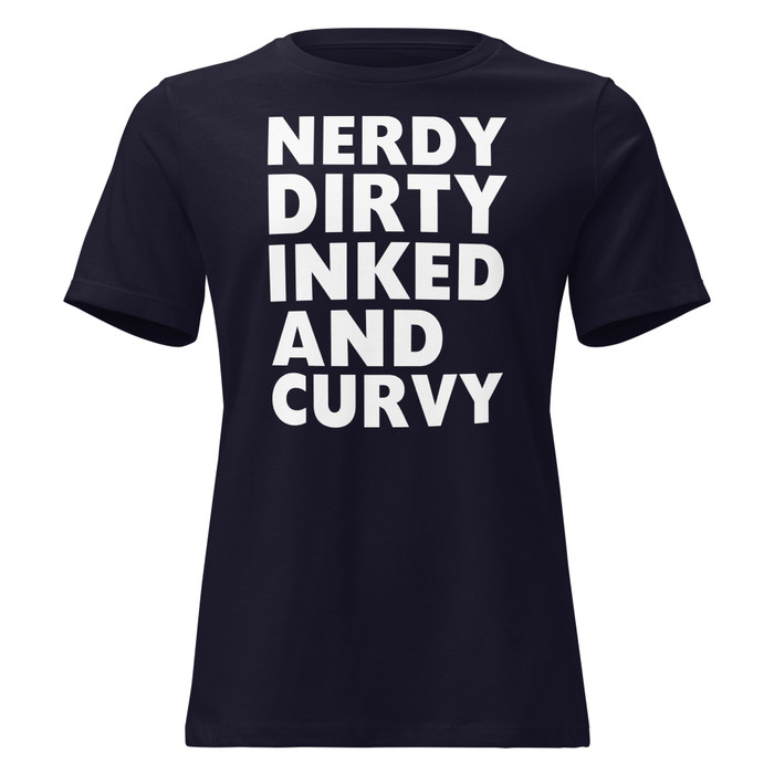 Women's Nerdy Dirty Inked And Curvy - Shirt (White Print)
