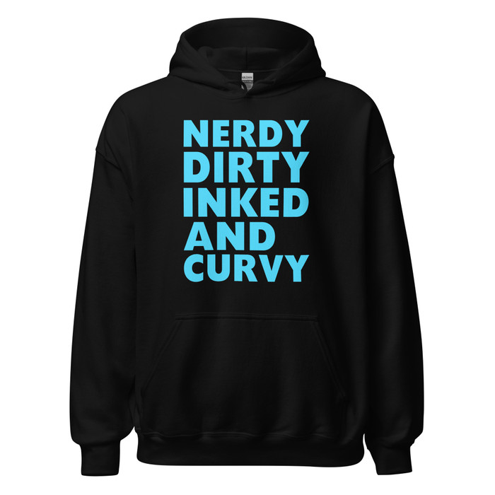 Unisex Nerdy Dirty Inked And Curvy - Hoodie (Blue Print)