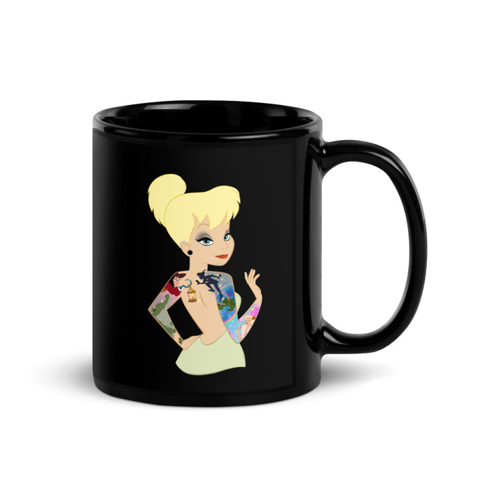 Tinker Bell Disney Tattooed Characters - Black Glossy Mug