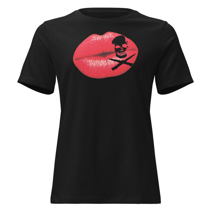 Women's Deadly Kiss Lips (Red Lips) - Black Shirt
