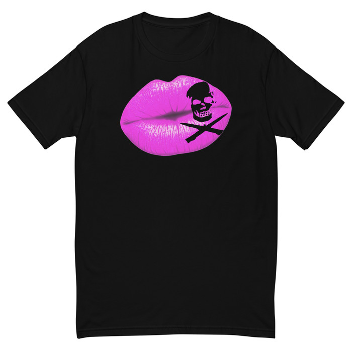 Men's Deadly Kiss Lips (Pink Lips) - Black Shirt
