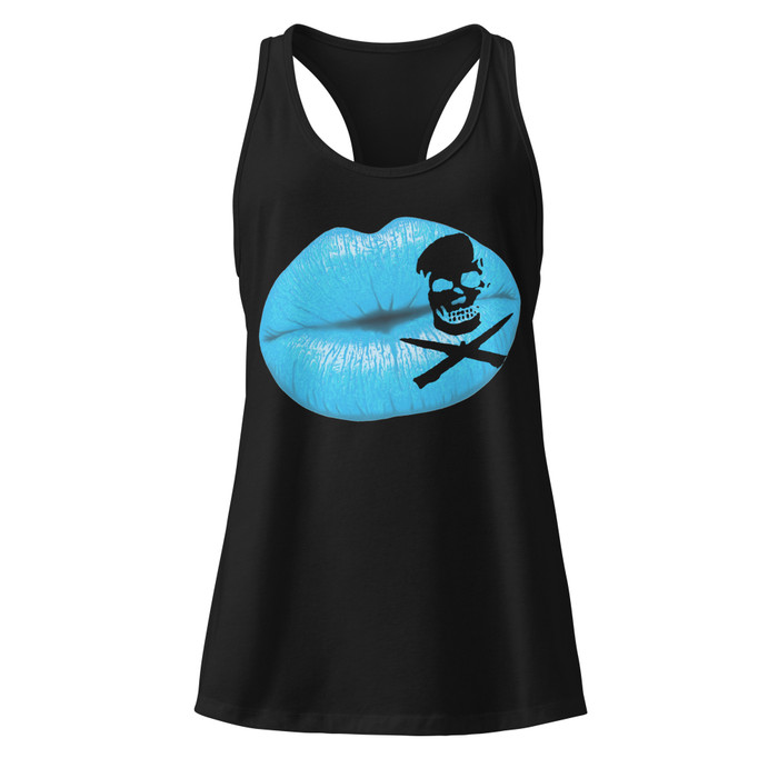 Women’s Deadly Kiss Lips (Blue Lips) - Black Tank Top