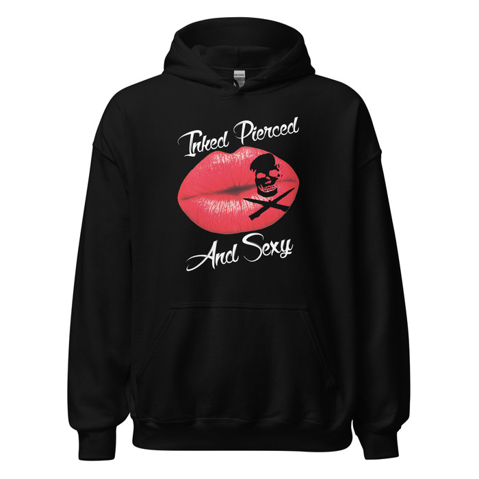 Unisex Inked Pierced And Sexy (Red Lips) - Black Hoodie