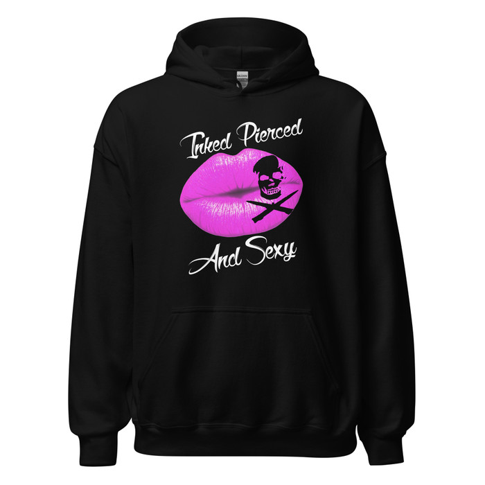 Unisex Inked Pierced And Sexy (Pink Lips) - Black Hoodie