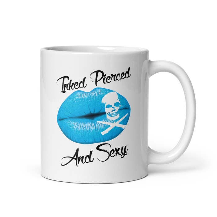 Inked Pierced And Sexy (Blue Lips) - White Glossy Mug