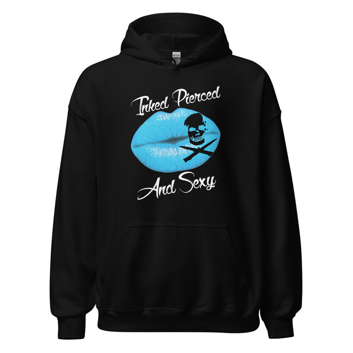 Unisex Inked Pierced And Sexy (Blue Lips) - Black Hoodie