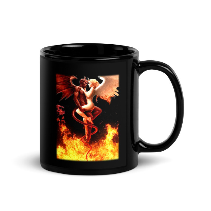 Devil And Angel - Black Glossy Mug