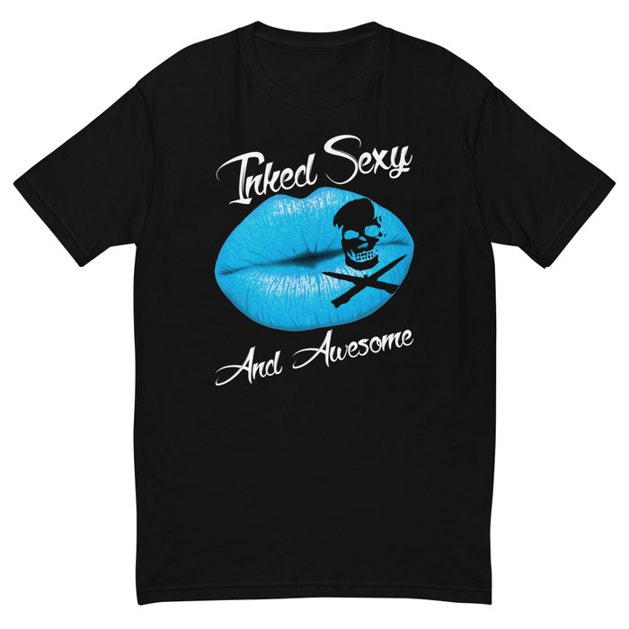 Men's Inked Sexy And Awesome (Blue Lips) - Black Shirt