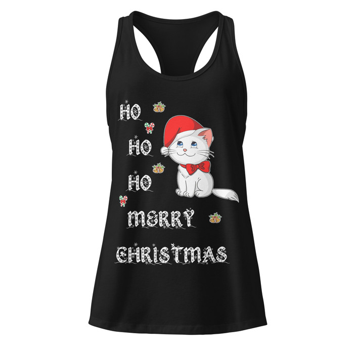 Women’s Ho Ho Ho Merry Christmas (Cat) - Black Tank Top