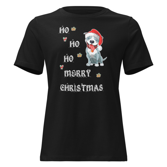 Women's Ho Ho Ho Merry Christmas (Dog) - Black Shirt