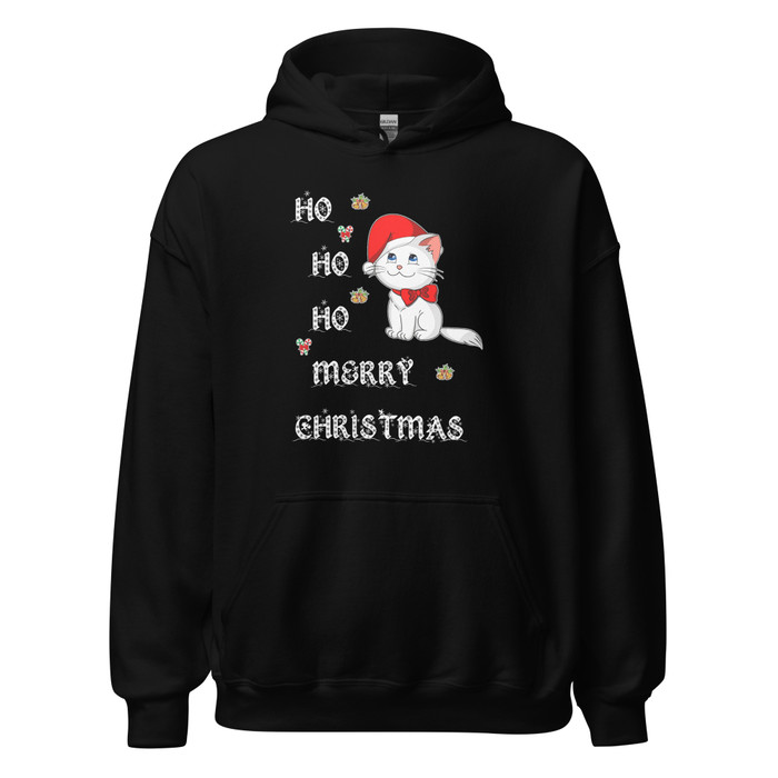Unisex Ho Ho Ho Merry Christmas (Cat) - Black Hoodie