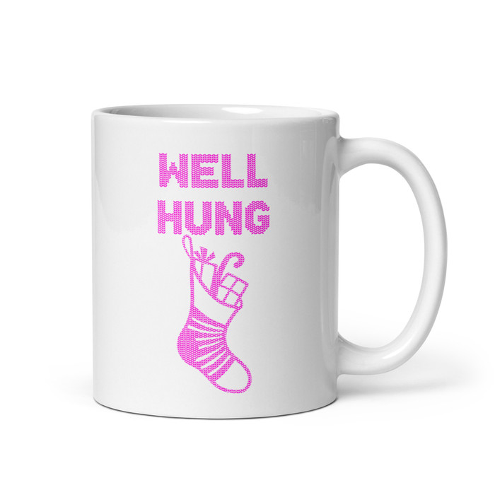 Well Hung - White Glossy Mug (Pink Print)