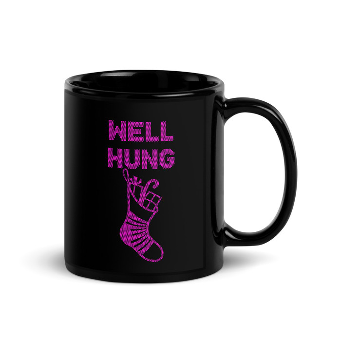 Well Hung - Black Glossy Mug (Pink Print)