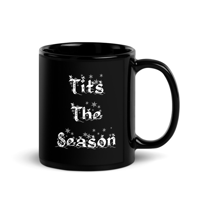 Tits The Season - Black Glossy Mug (White Print)