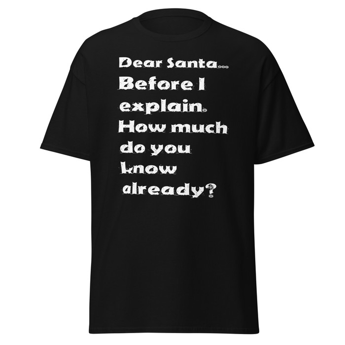 Unisex Dear Santa... Before I Explain. How Much Do You Know Already? - Shirt (White Print)
