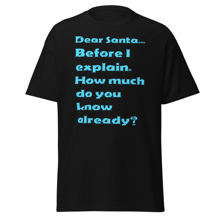 Unisex Dear Santa... Before I Explain. How Much Do You Know Already? - Shirt (Blue Print)