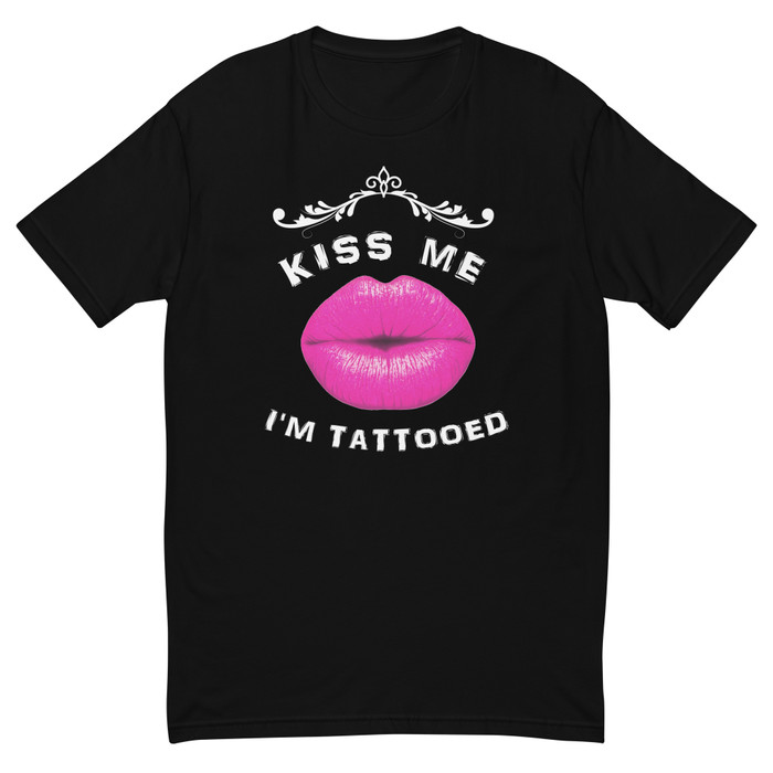 Men's Kiss Me I Am Tattooed (Pink Lips) - Black Shirt