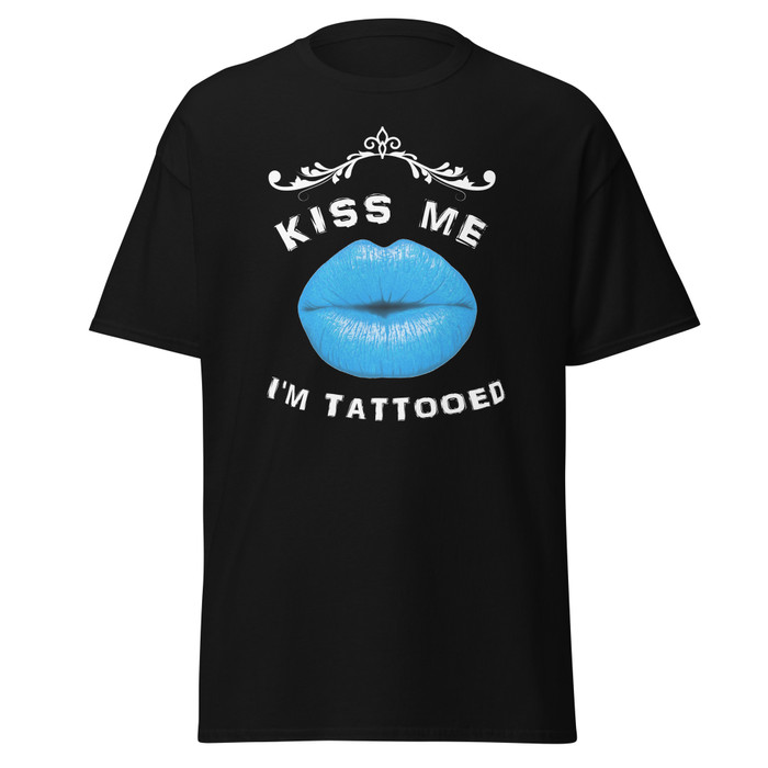 Unisex Kiss Me I Am Tattooed (Blue Lips) - Black Shirt