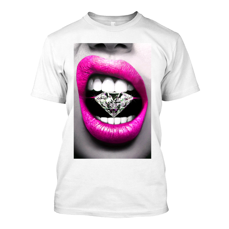 Men's Pink Lips Biting Diamonds - Tshirt