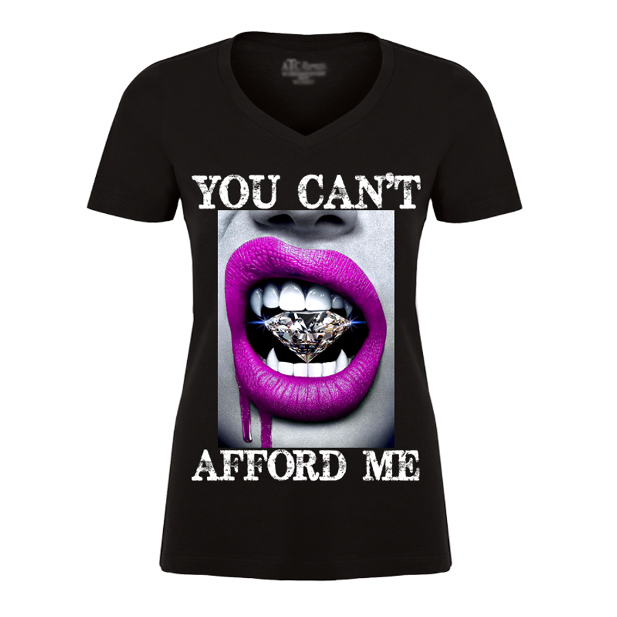 Women's You Can't Afford Me Pink Lips Vampire Biting Diamond - Tshirt