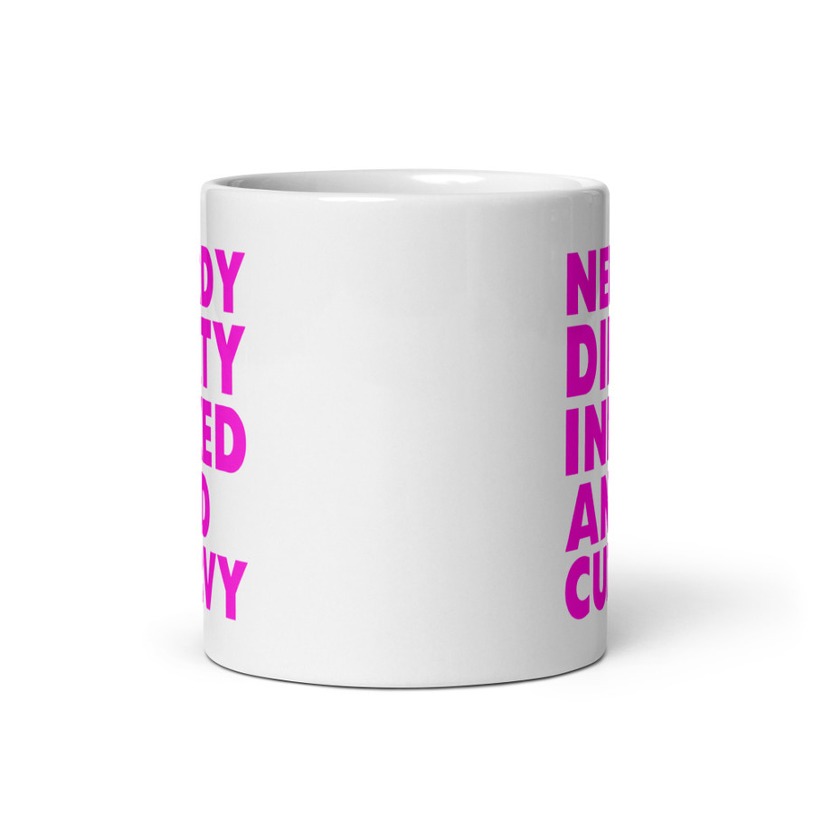 Nerdy Dirty Inked And Curvy - White Glossy Mug (Pink Print)