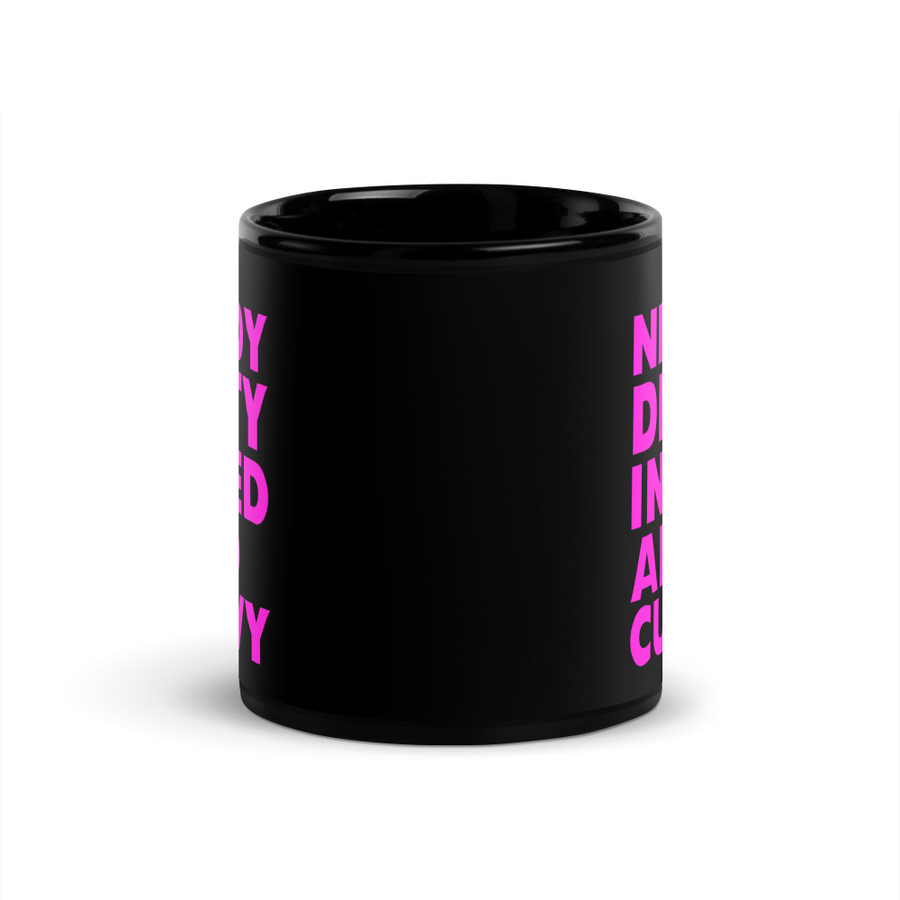 Nerdy Dirty Inked And Curvy - Black Glossy Mug (Pink Print)  Black Glossy Mug