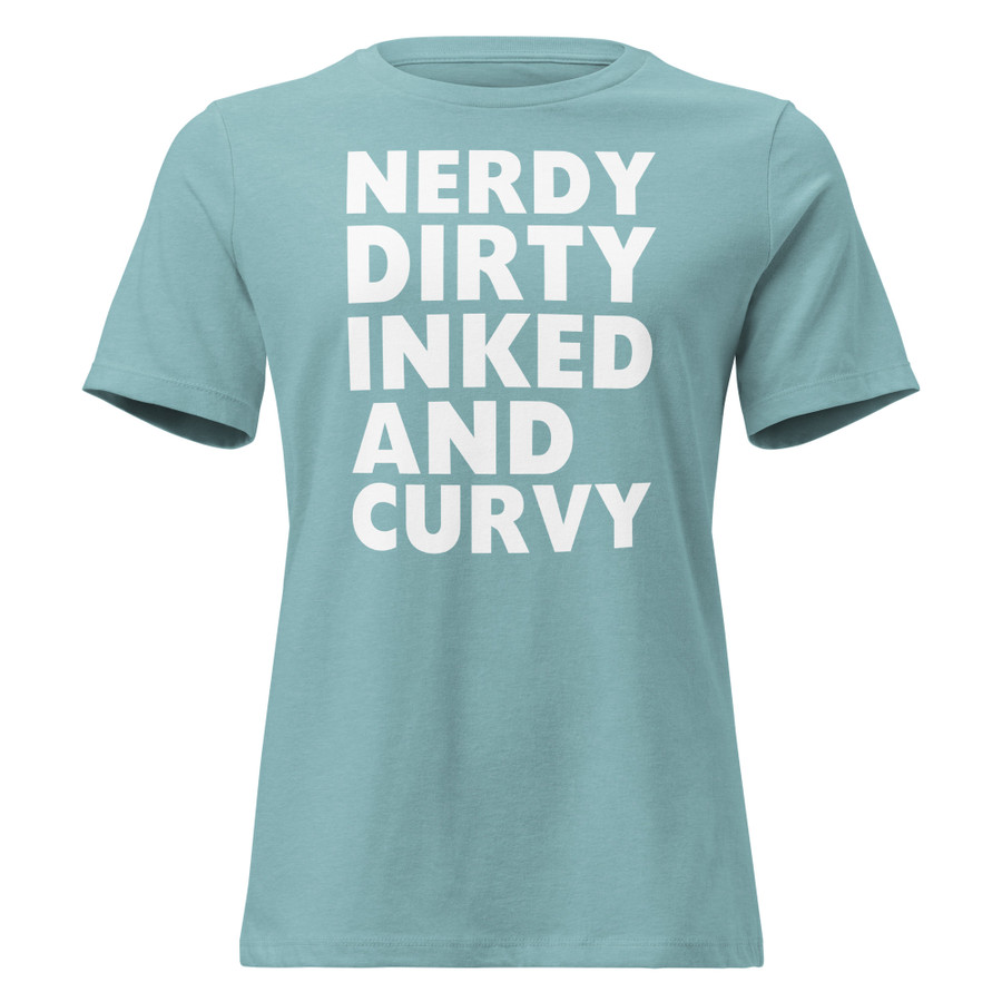 Women's Nerdy Dirty Inked And Curvy - Shirt (White Print)
