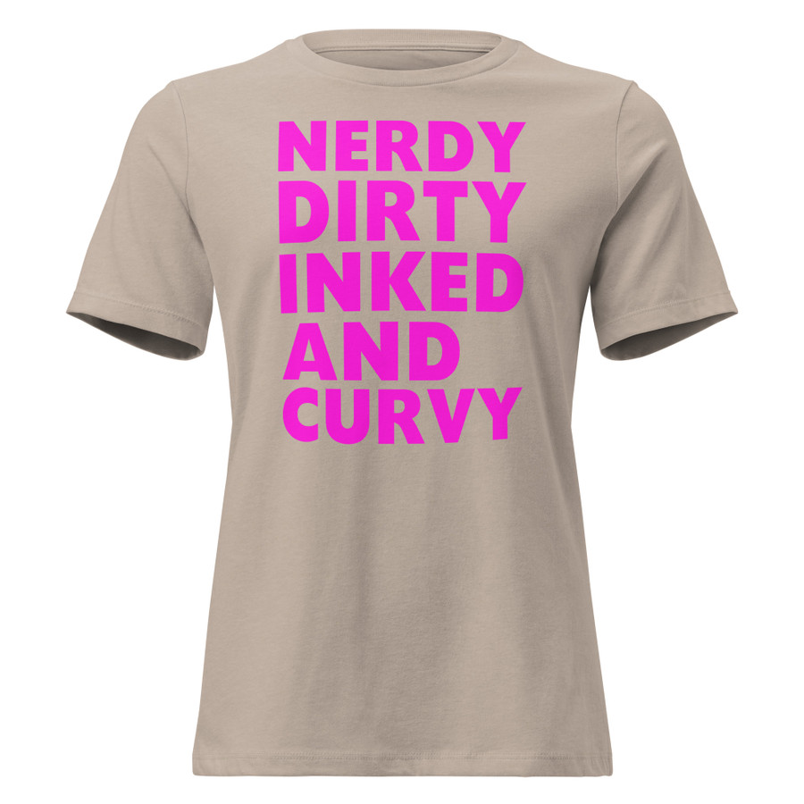 Women's Nerdy Dirty Inked And Curvy - Shirt (Pink Print)
