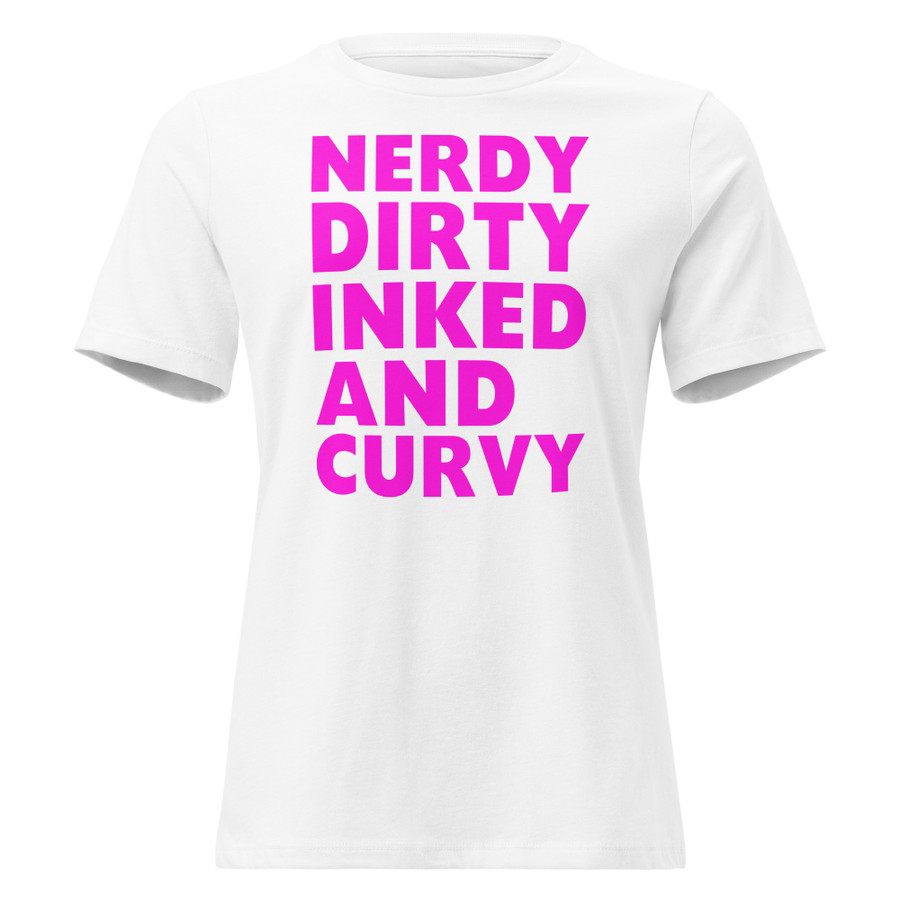 Women's Nerdy Dirty Inked And Curvy - Shirt (Pink Print)