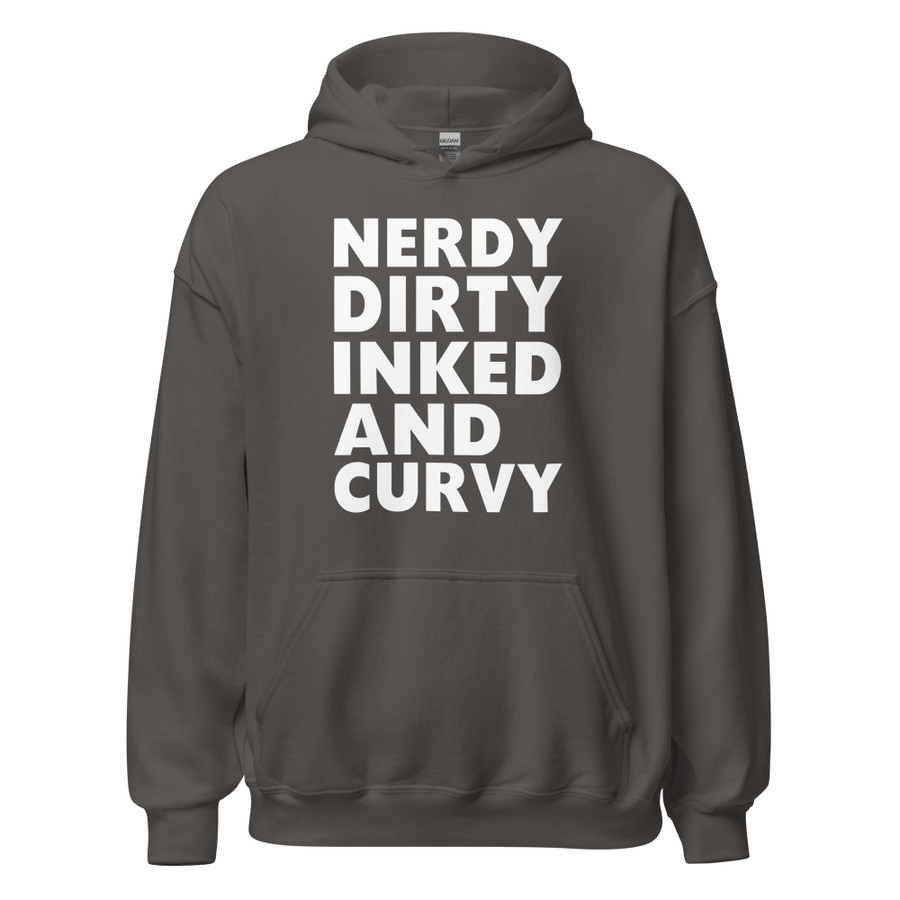 Unisex Nerdy Dirty Inked And Curvy - Hoodie (White Print)