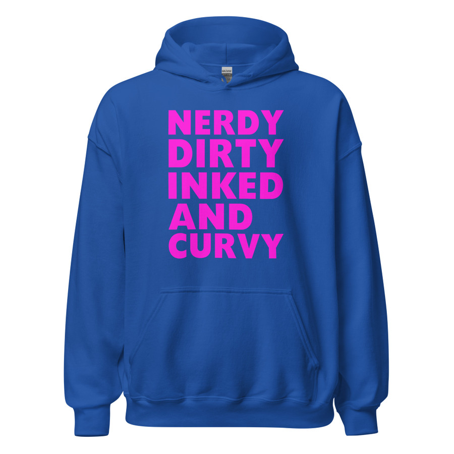 Unisex Nerdy Dirty Inked And Curvy - Hoodie (Pink Print)