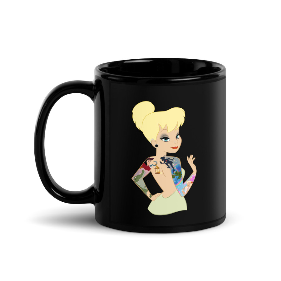 Tinker Bell Disney Tattooed Characters - Black Glossy Mug