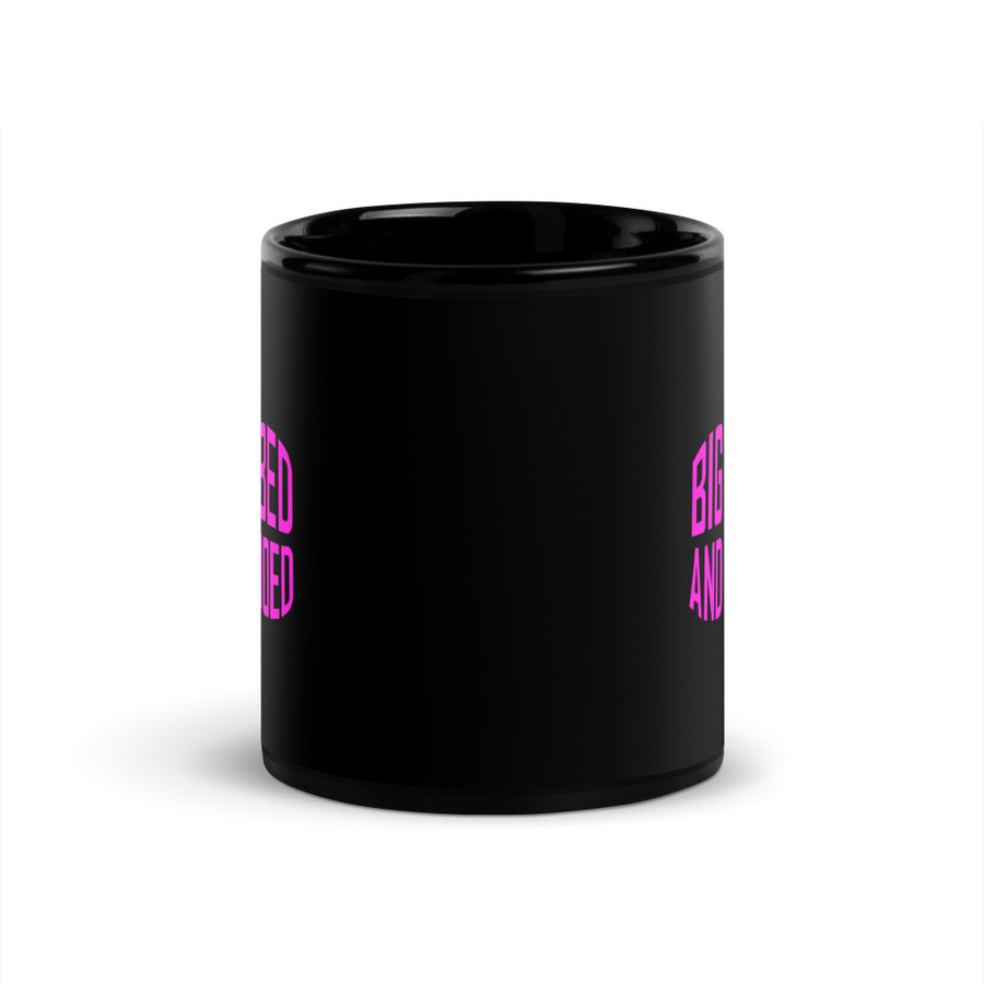 Big Boobed And Tattooed (New) - Black Glossy Mug (Pink Print)
