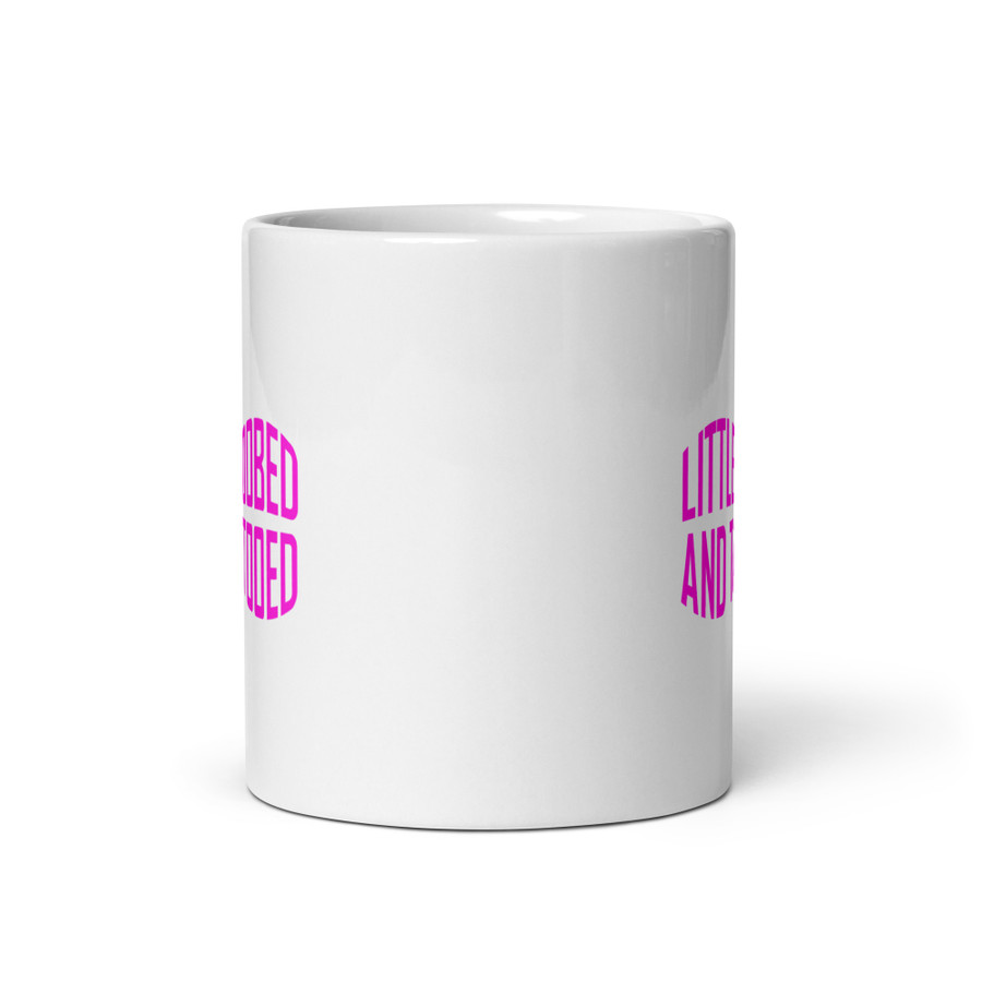Little Boobed And Tattooed (New) - White Glossy Mug (Pink Print)