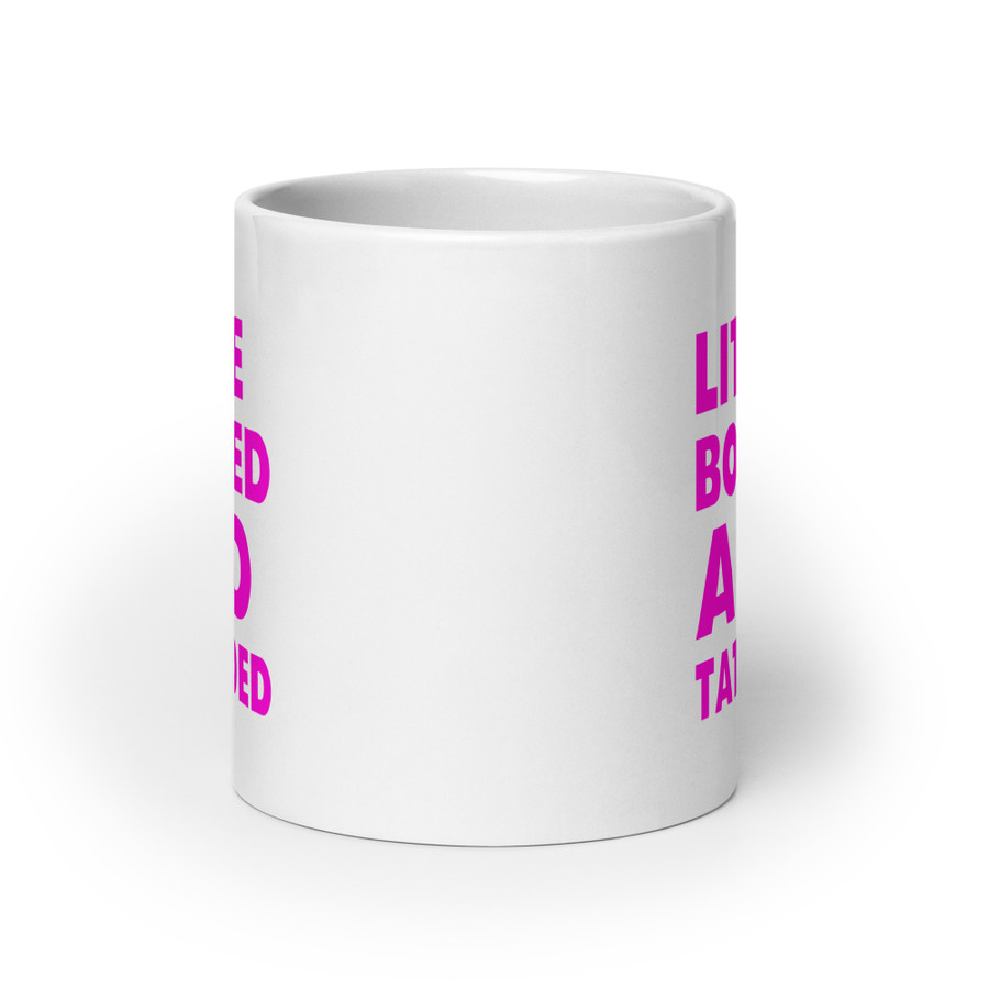 Little Boobed And Tattooed - White Glossy Mug (Pink Print)