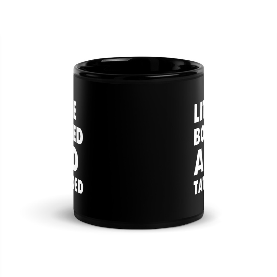 Little Boobed And Tattooed - Black Glossy Mug (White Print)