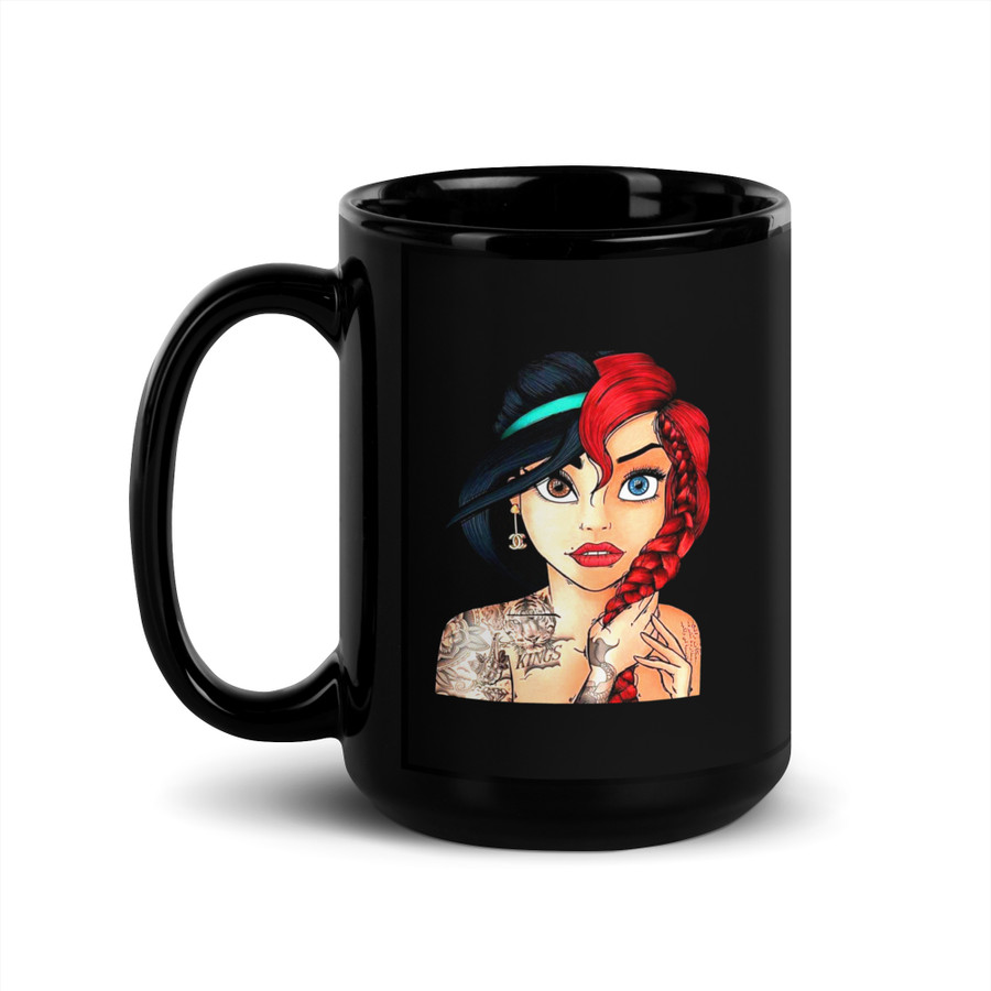 Princess Jasmine And Ariel Disney Tattooed Characters - Black Glossy Mug