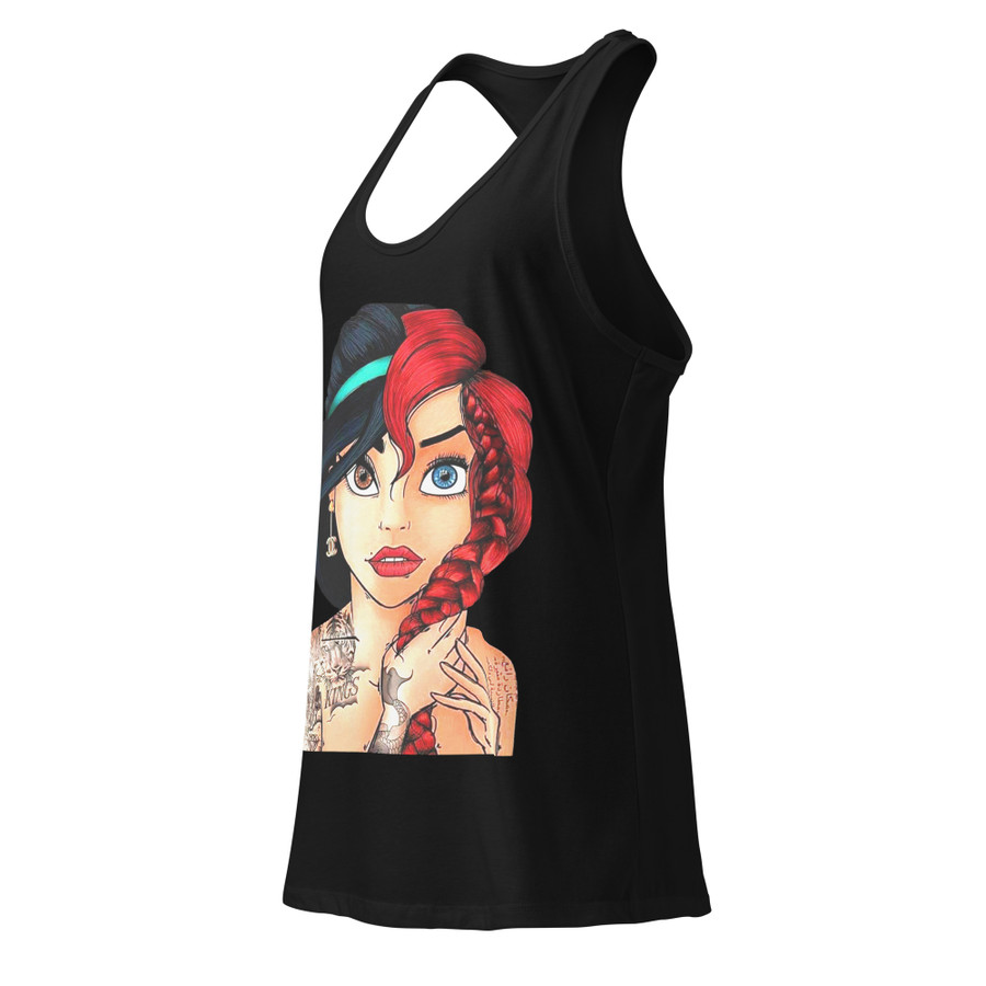 Women’s Princess Jasmine And Ariel Disney Tattooed Characters - Black Tank Top