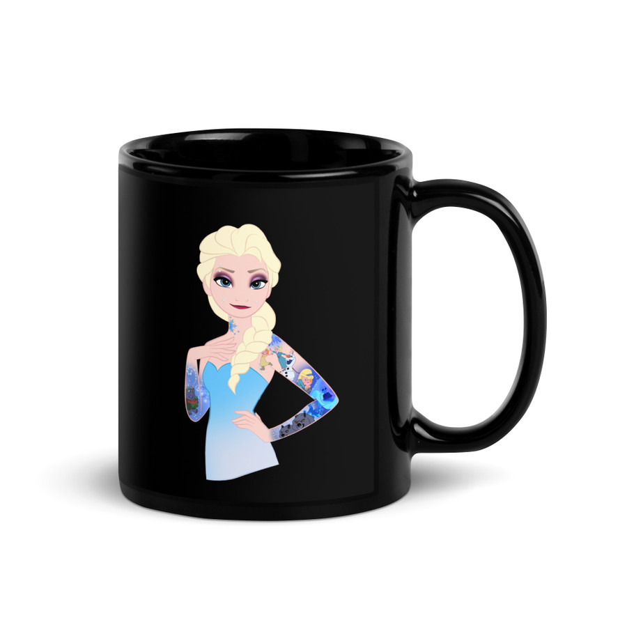 Elsa Disney Tattooed Characters - Black Glossy Mug