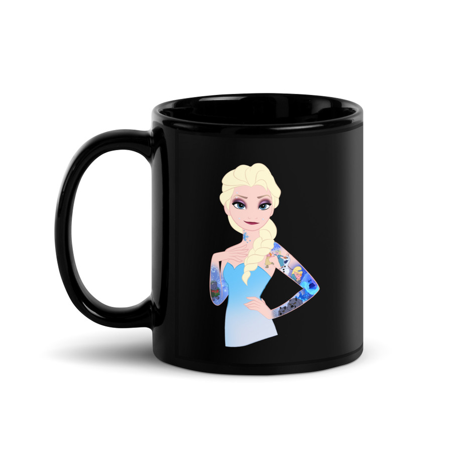 Elsa Disney Tattooed Characters - Black Glossy Mug