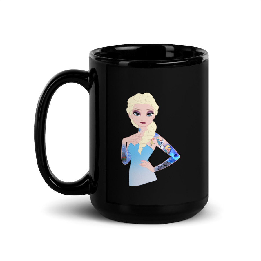 Elsa Disney Tattooed Characters - Black Glossy Mug